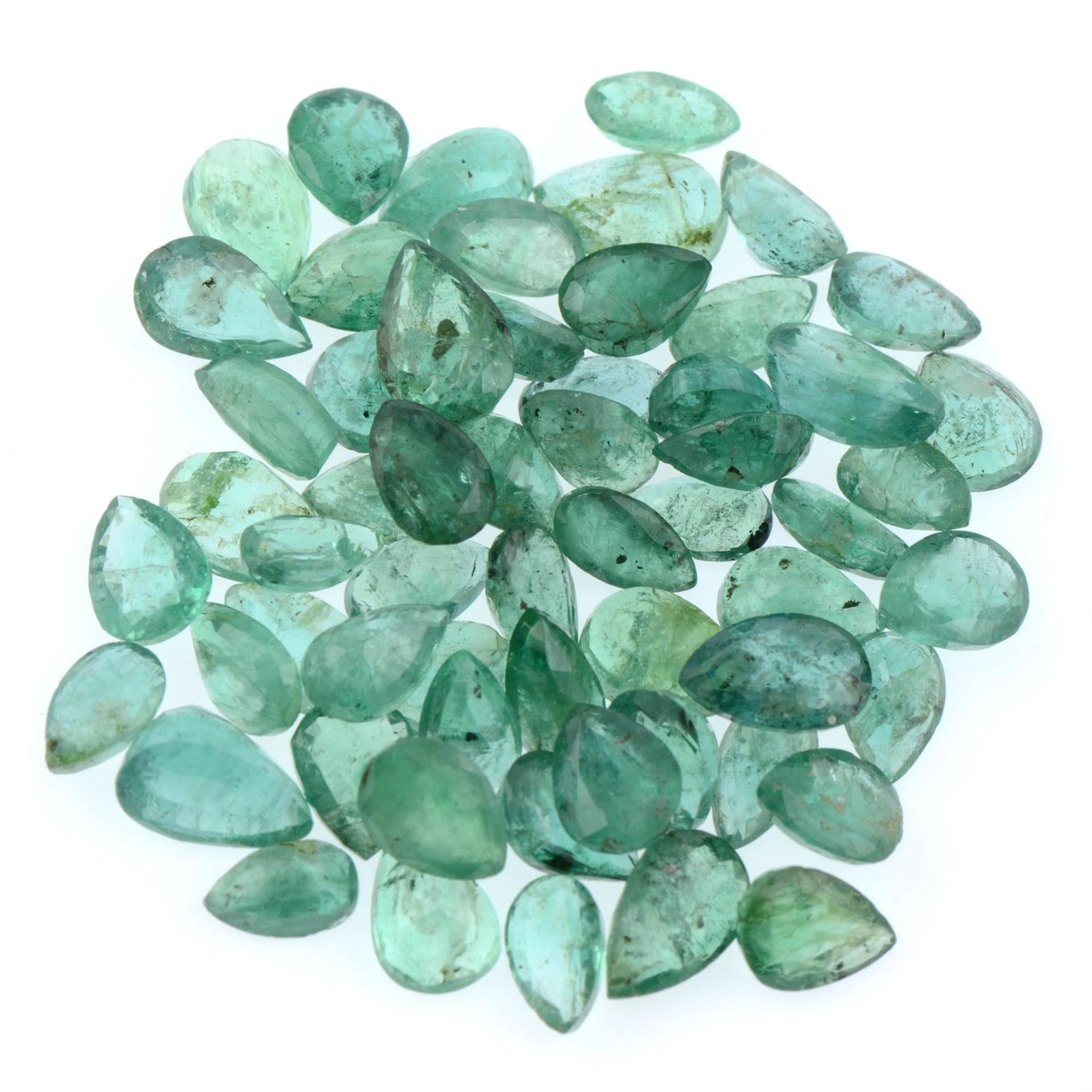 Pear-shape emeralds, 15.26ct