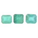 Three rectangular-shape emeralds, 3.08ct