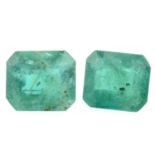 Two rectangular-shape emeralds, 2.12ct