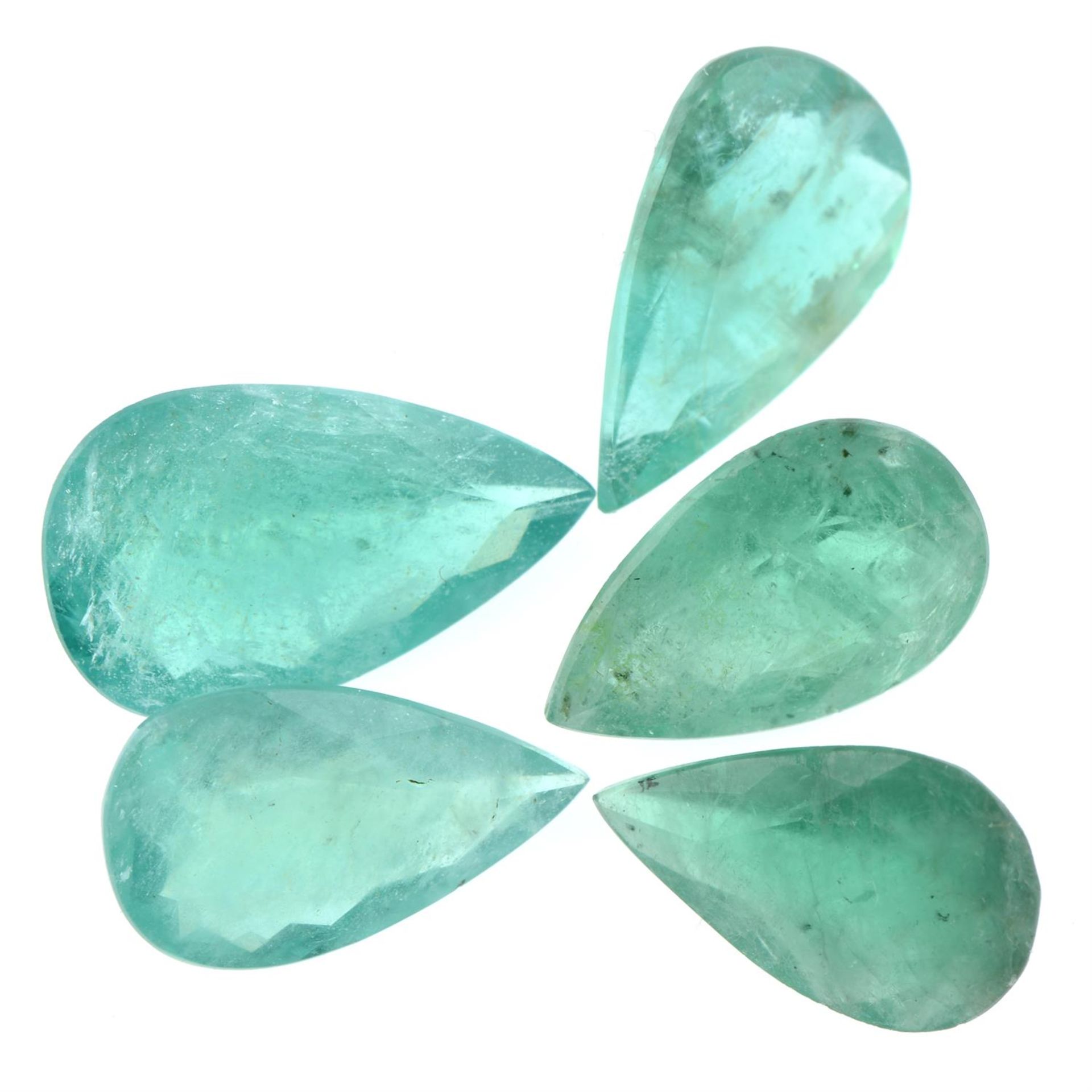 Five pear-shape emeralds, 9.29ct