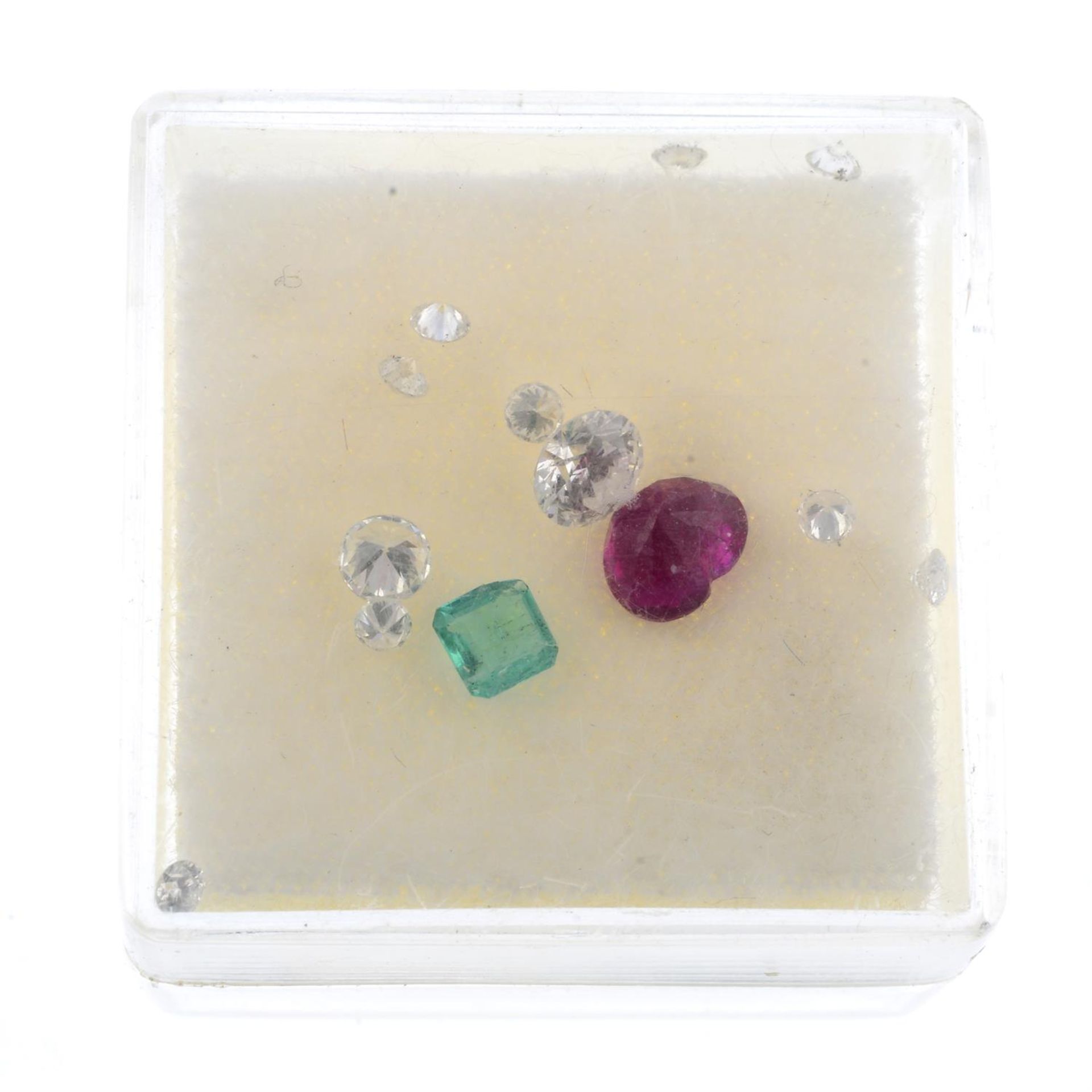 Emerald, ruby and diamonds, 1.28ct