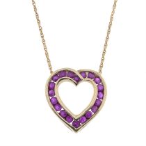 9ct gold ruby heart pendant, with chain