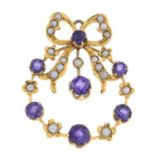 Early 20th century 9ct gold amethyst & split pearl pendant