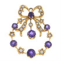 Early 20th century 9ct gold amethyst & split pearl pendant