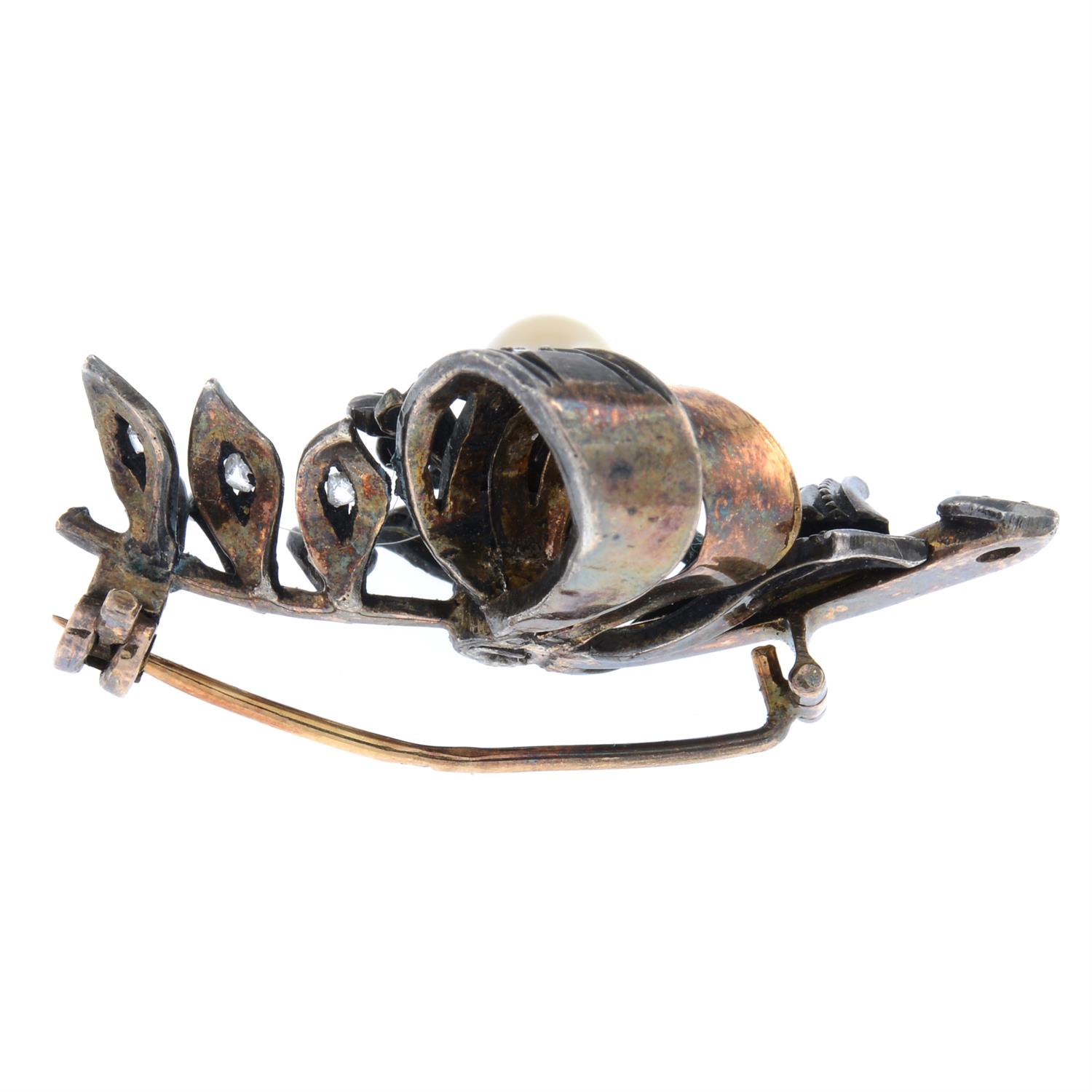 Diamond & cultured pearl floral spray brooch - Image 2 of 2