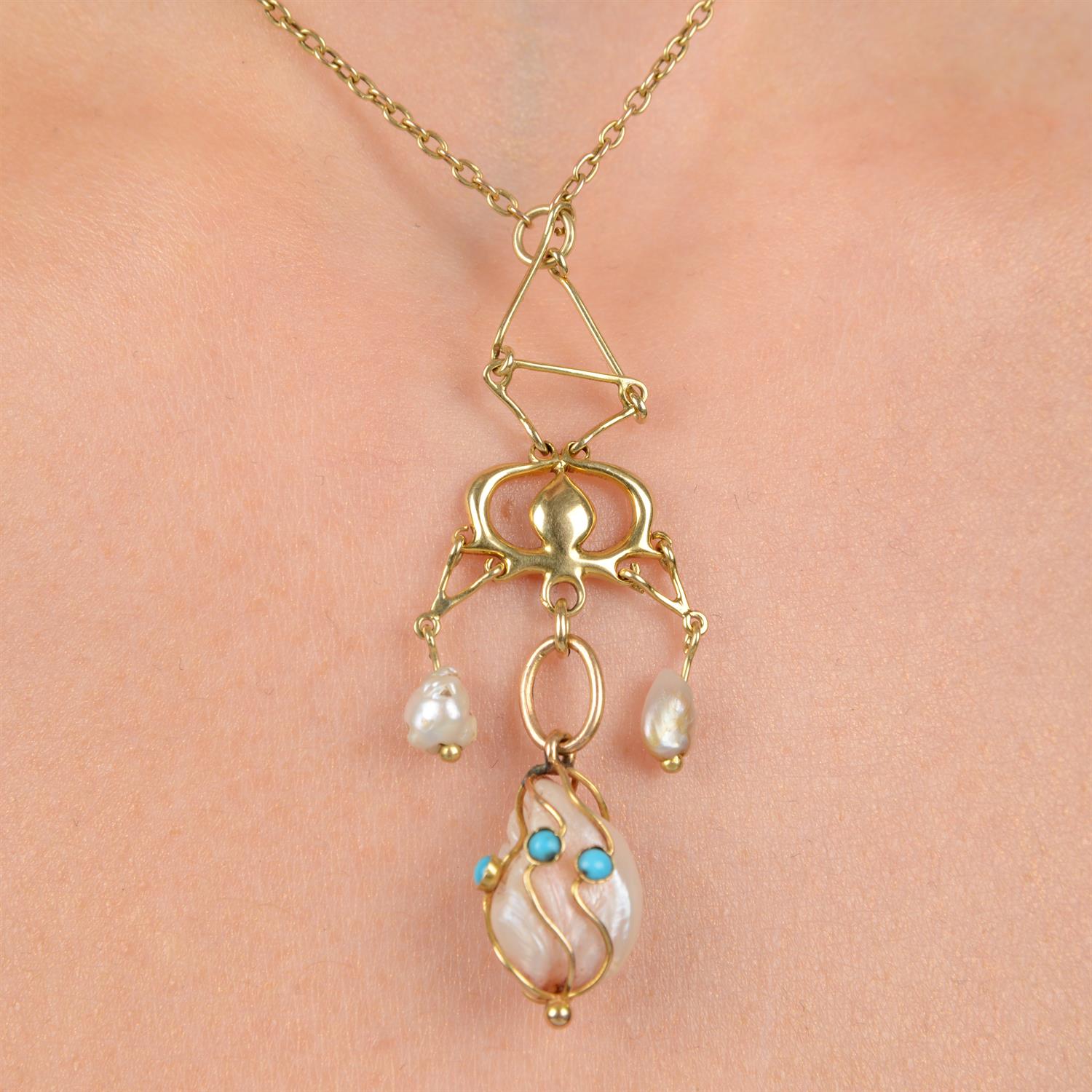 Arts & Crafts 15ct gold gem necklace - Image 4 of 4