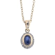 9ct gold sapphire & diamond pendant, with chain