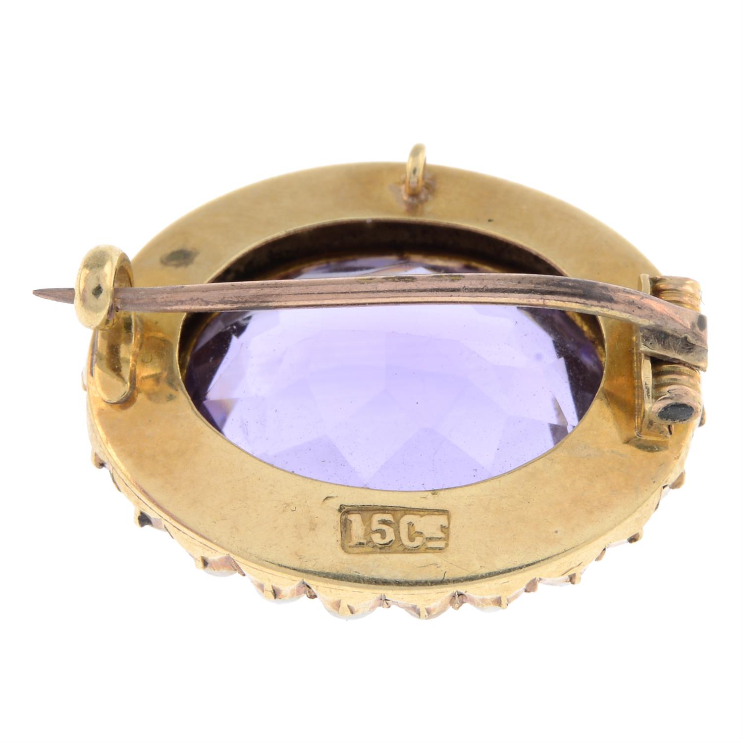Early 20th 15ct gold amethyst & split pearl brooch - Image 2 of 2