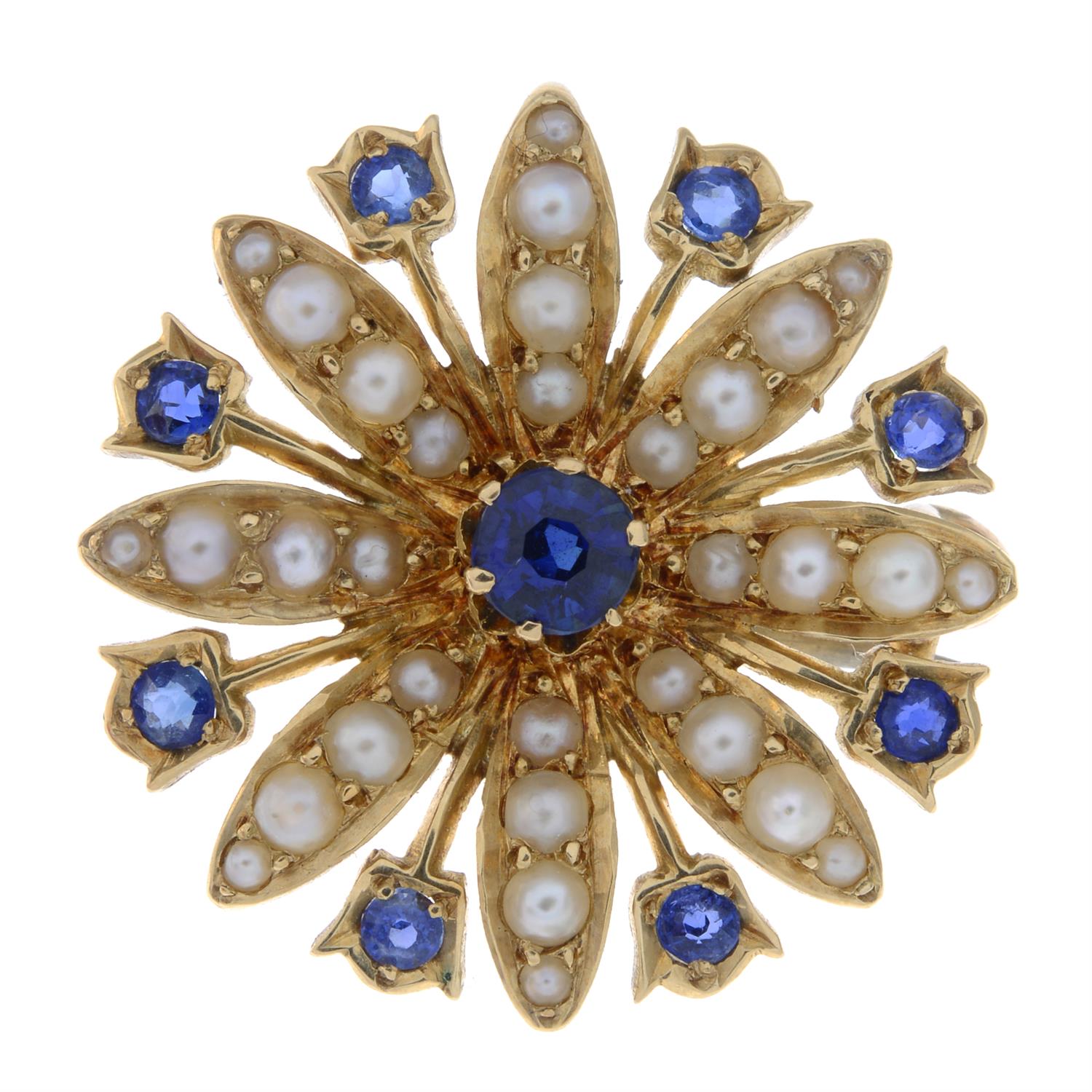 Early 20th century sapphire & split pearl floral pendant/brooch