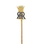 Early 20th c. gold enamel cypher stickpin