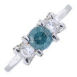 'Blue' diamond & diamond three-stone ring