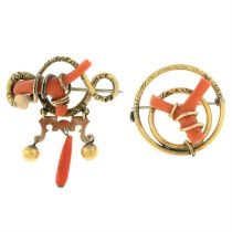 Two mid 19th century coral brooches