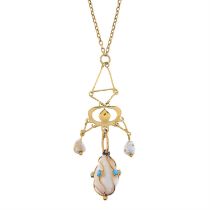 Arts & Crafts 15ct gold gem necklace
