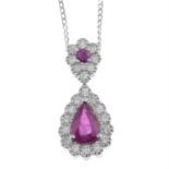 18ct gold ruby & diamond pendant, with chain