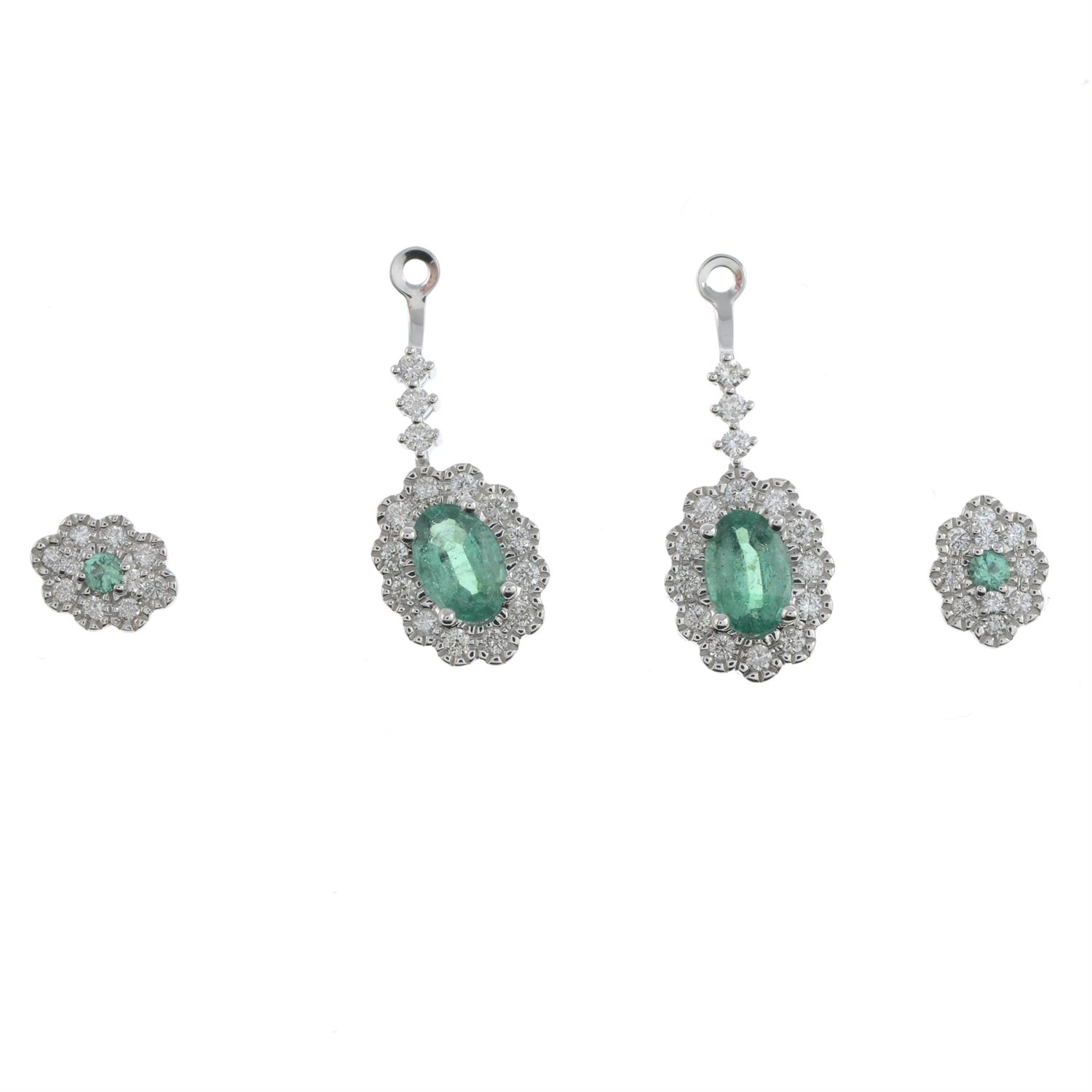 18ct gold emerald & diamond drop earrings - Image 2 of 3