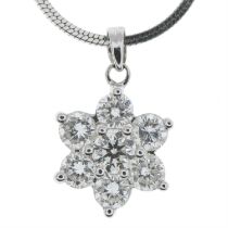 Diamond floral cluster pendant, with chain