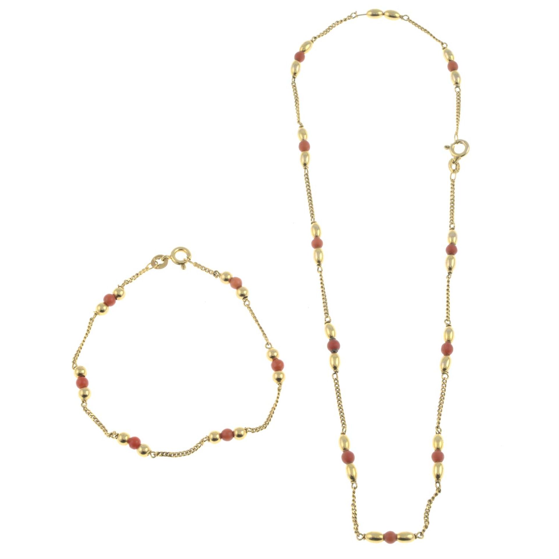 9ct gold coral necklace & bracelet