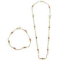 9ct gold coral necklace & bracelet