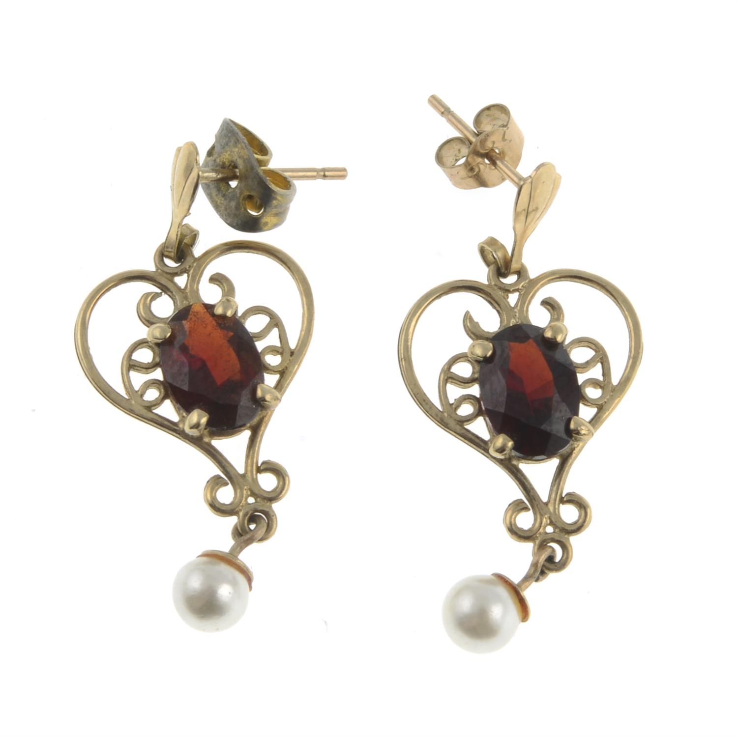 Garnet & imitation pearl earrings - Image 2 of 2