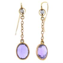 Seed pearl & amethyst drop earrings