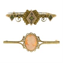 Two gem bar brooches