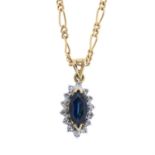 Sapphire & diamond cluster pendant, with chain.