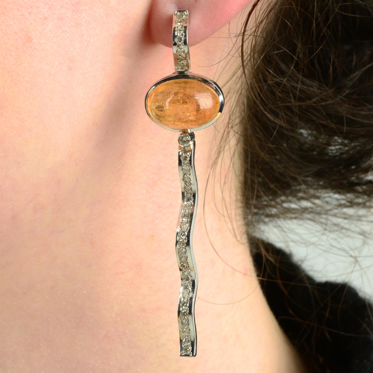 Diamond and orange agate earrings - Image 3 of 3