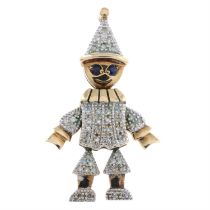 9ct gold sapphire & diamond articulated clown pendant