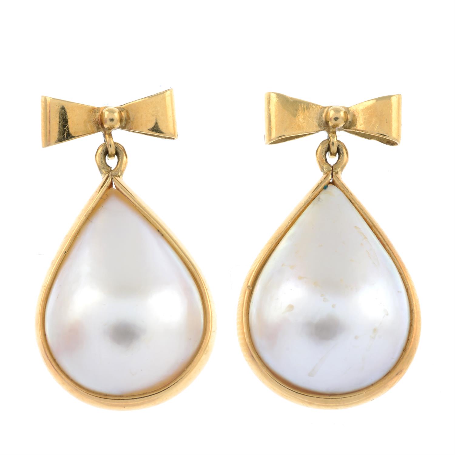 18ct gold mabe pearl & mother-of-pearl drop earrings