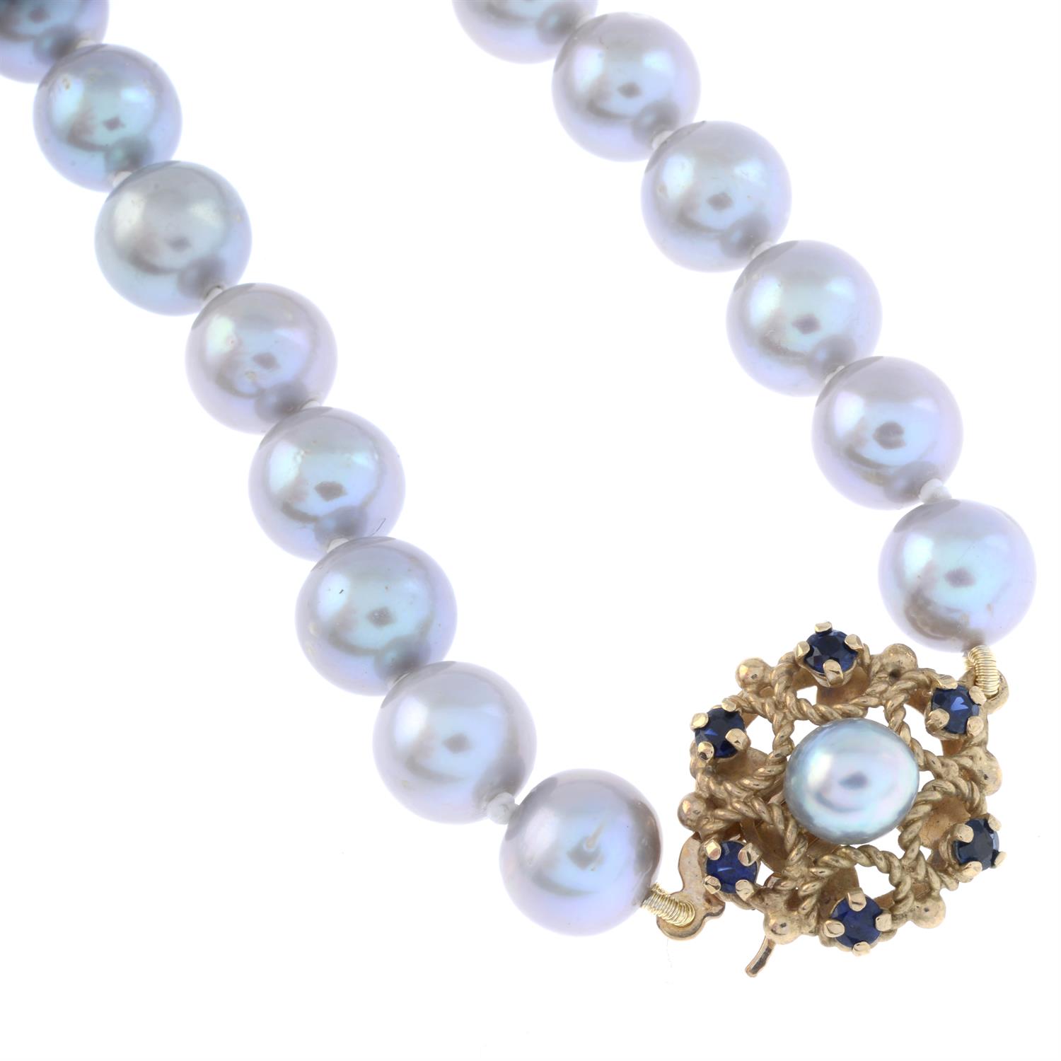 9ct gold cultured pearl & sapphire necklace - Image 2 of 3