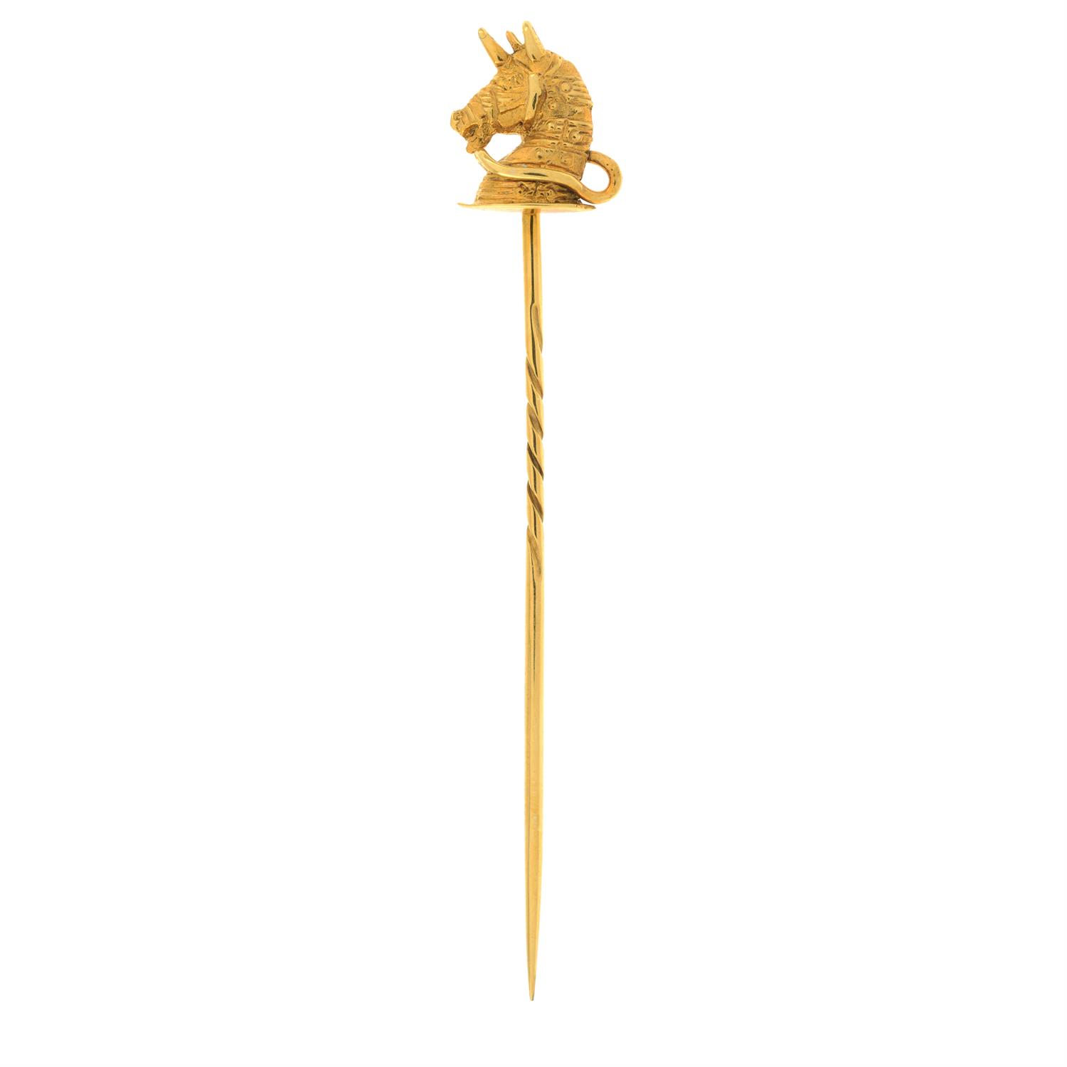 A mid 20th century 9ct gold unicorn head stickpin, with Goldsmiths & Silversmiths Co. - Image 2 of 6