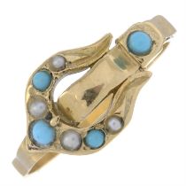 Victorian reconstituted turquoise & split pearl buckle ring