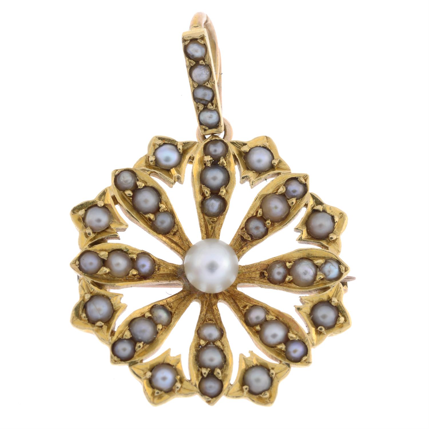 Victorian split pearl & cultured pearl floral pendant/brooch