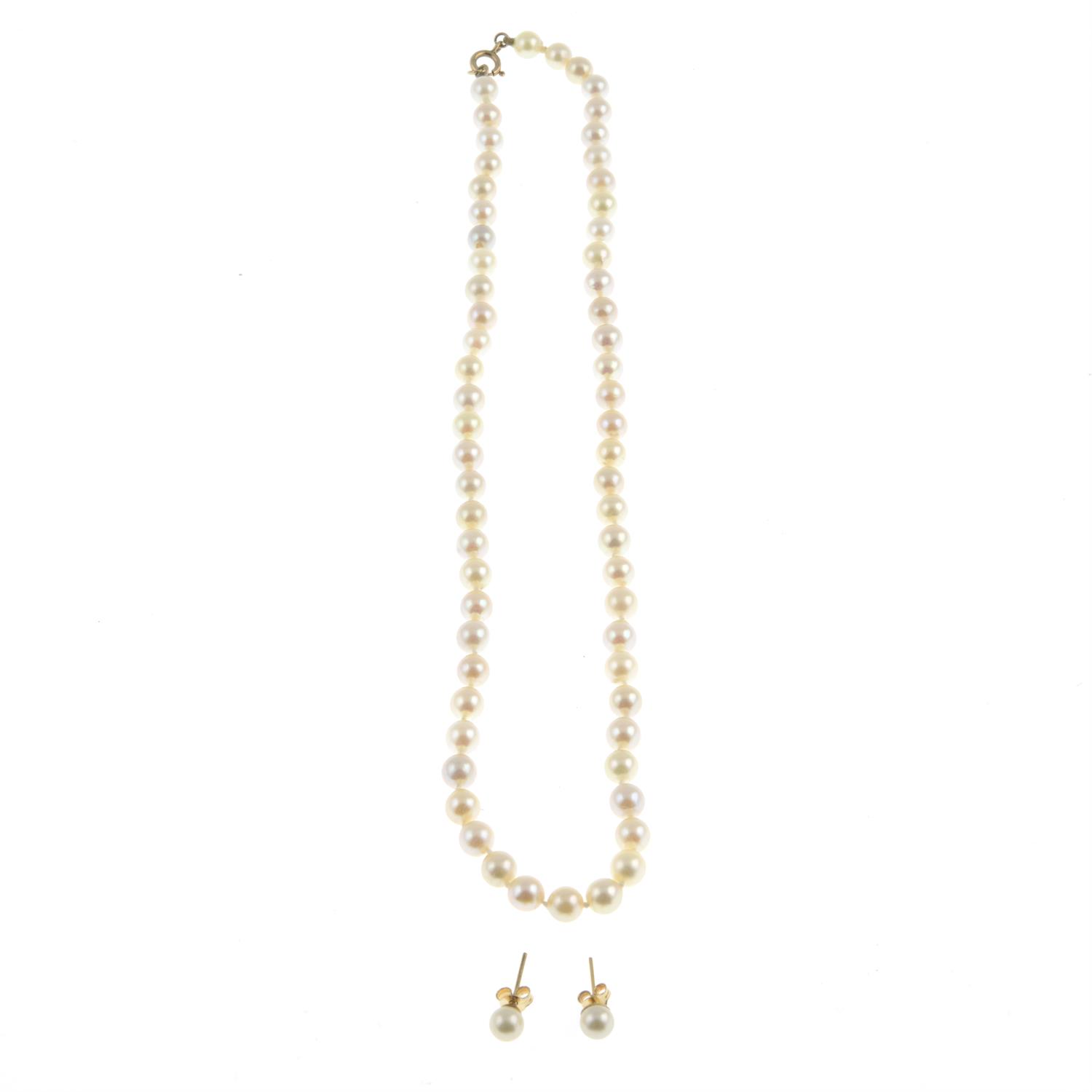 Cultured pearl necklace & gem earrings