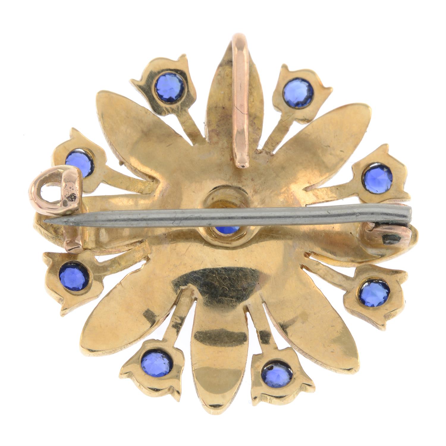 Early 20th century sapphire & split pearl floral pendant/brooch - Image 2 of 2