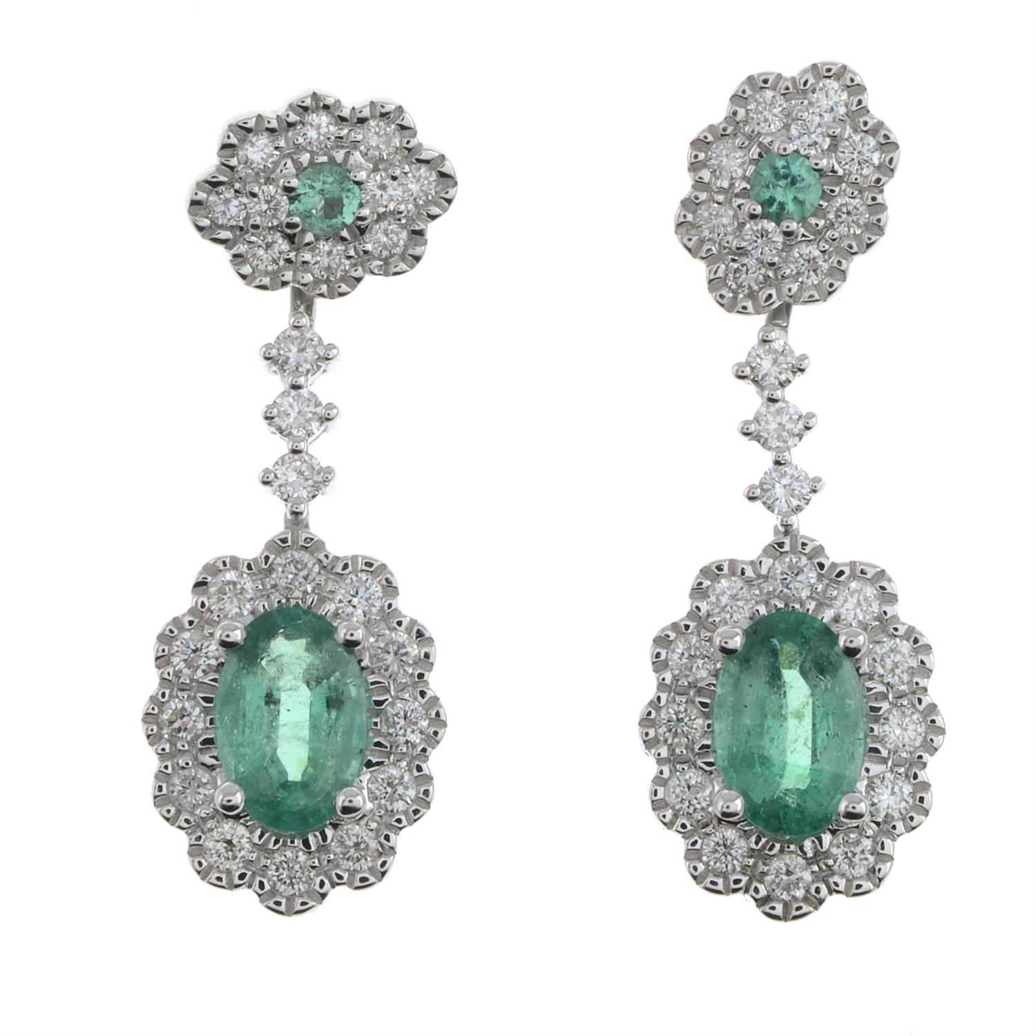 18ct gold emerald & diamond drop earrings