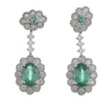 18ct gold emerald & diamond drop earrings