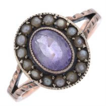 Early 20th amethyst & split pearl cluster ring