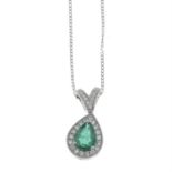 18ct gold emerald & diamond pendant, with chain