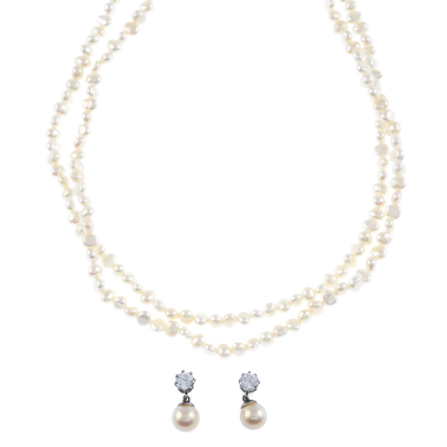 Cultured pearl & gem necklace & earrings