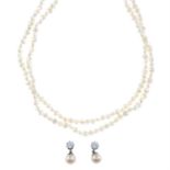 Cultured pearl & gem necklace & earrings