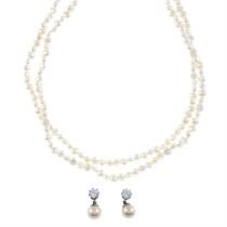 Cultured pearl & gem necklace & earrings