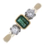 18ct gold diamond & emerald three-stone ring