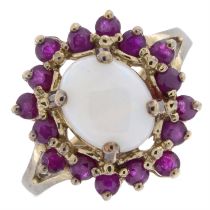 9ct gold opal & ruby cluster ring