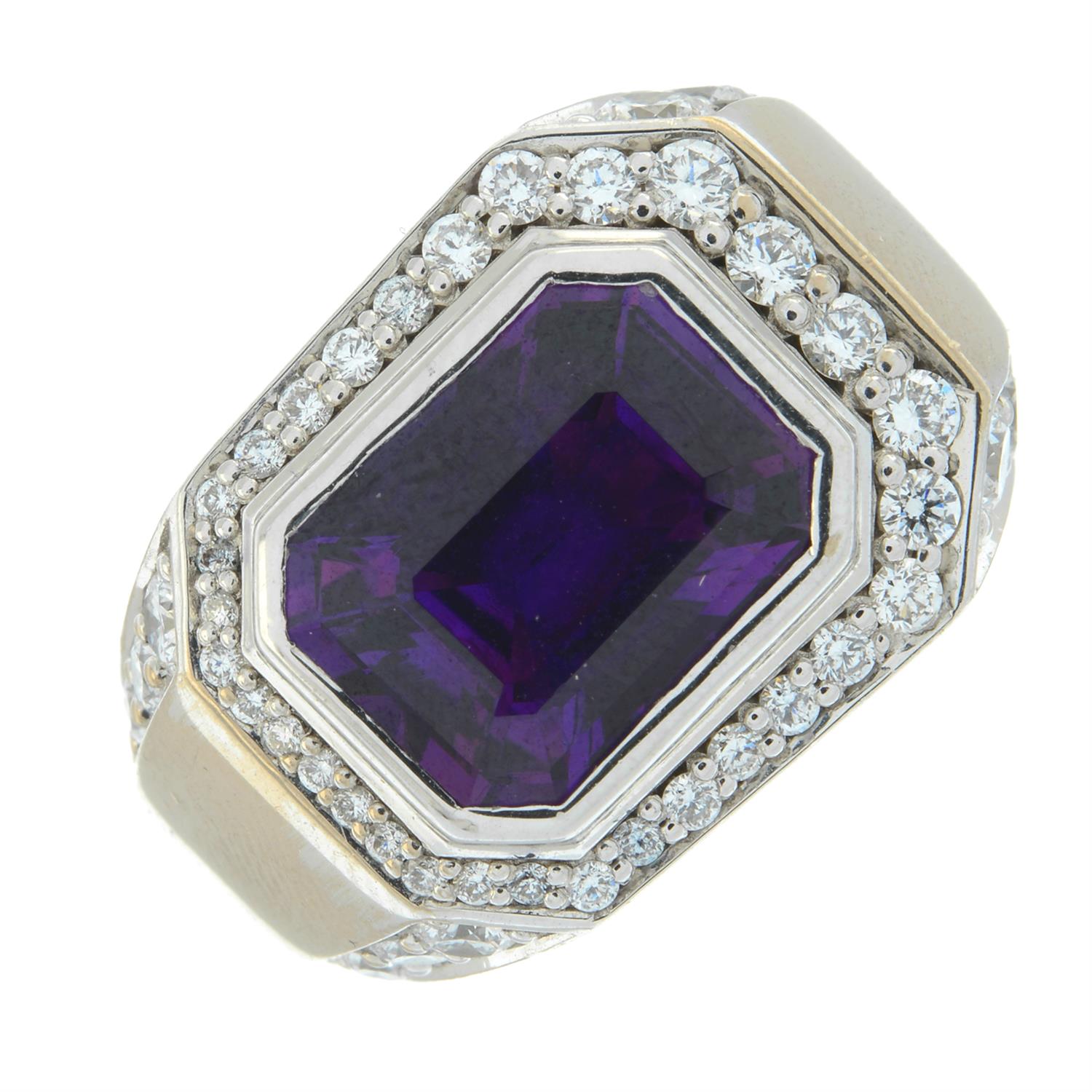 18ct gold synthetic purple sapphire & diamond ring