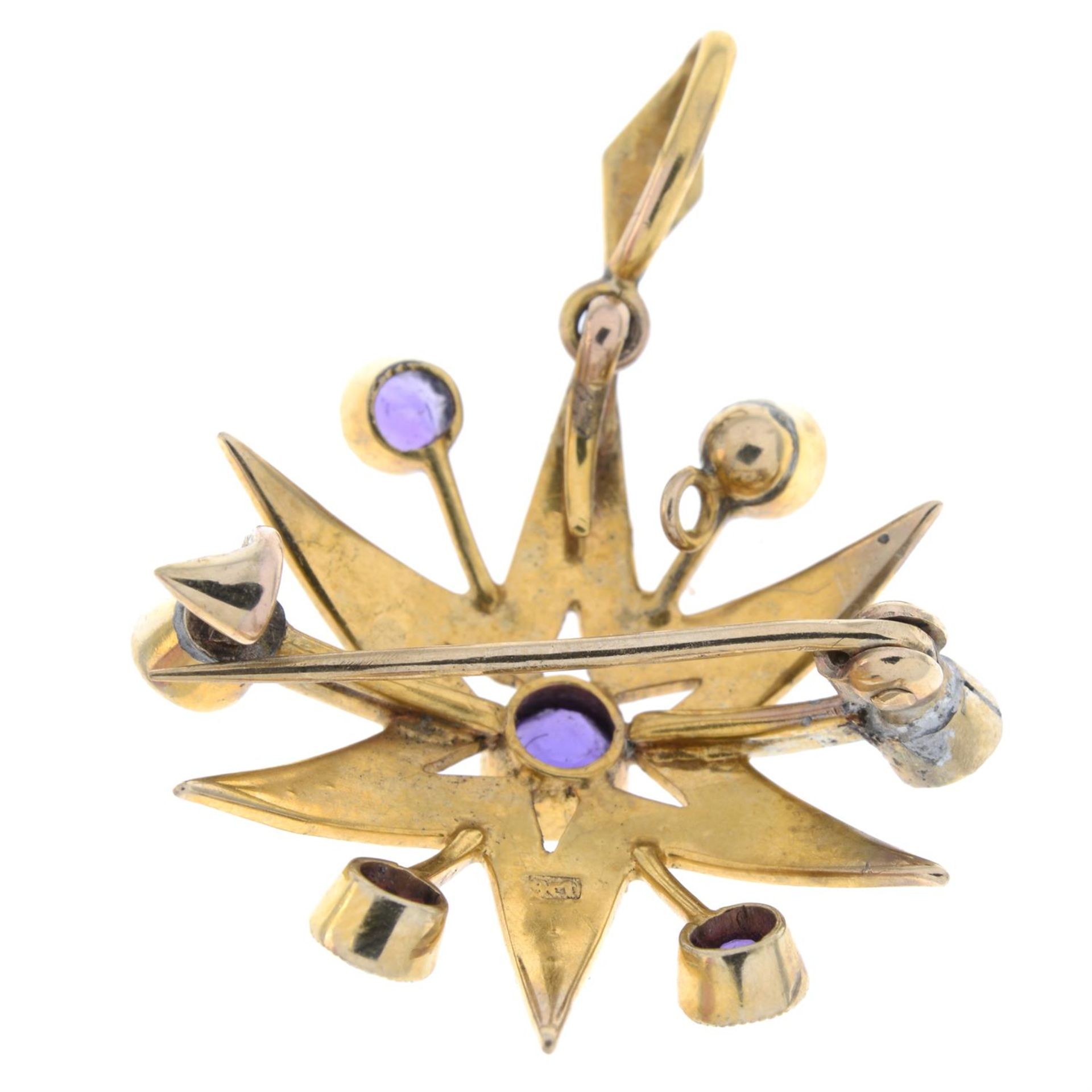 Early 20th century 9ct gold amethyst & split pearl starburst brooch/pendant - Image 2 of 2