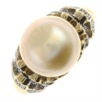 9ct gold cultured pearl & diamond ring