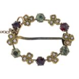 19th century split pearl & gem-set shamrock wreath brooch