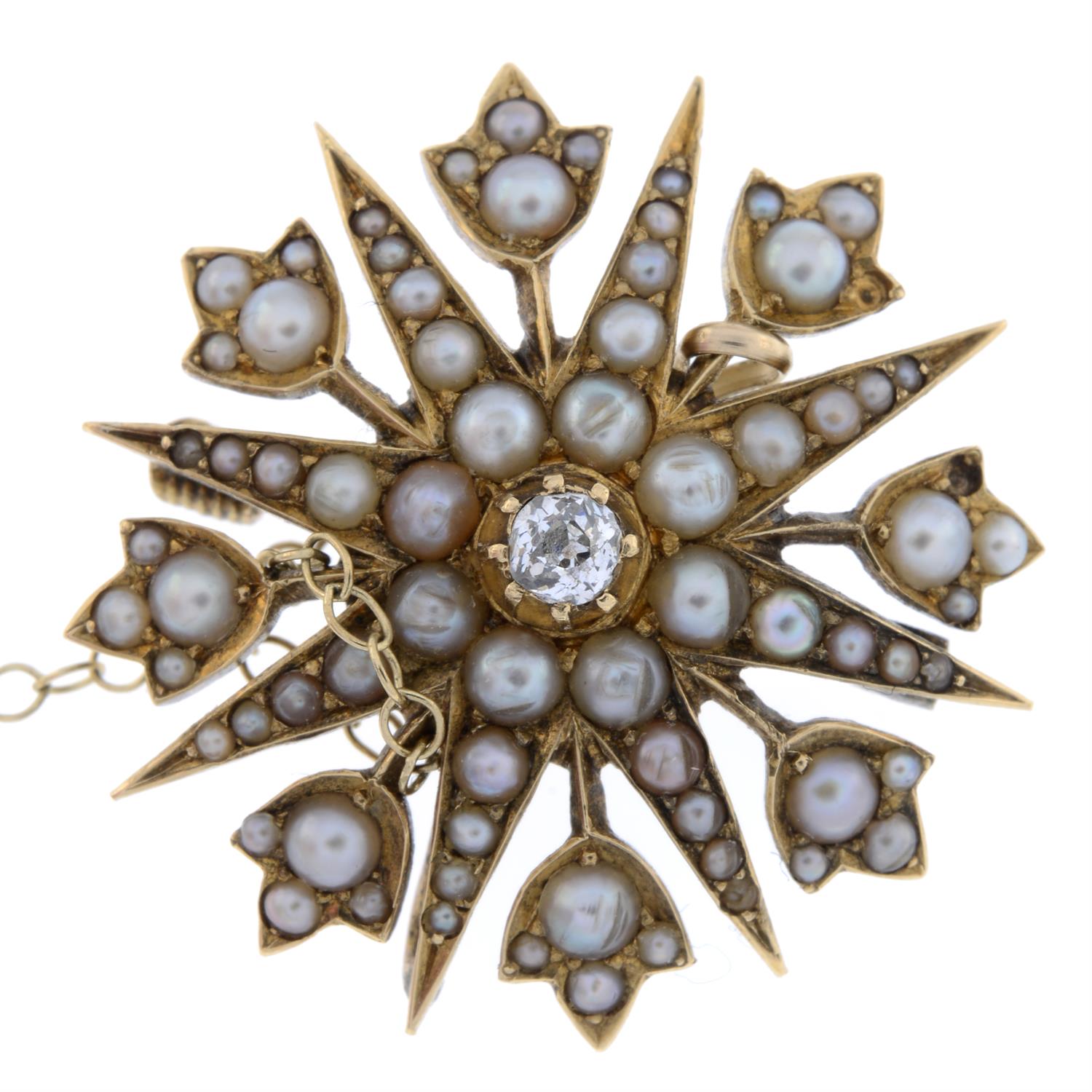 Edwardian gold diamond & split pearl cluster brooch/pendant