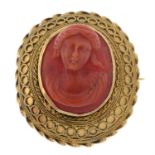 Late 19th century coral cameo brooch